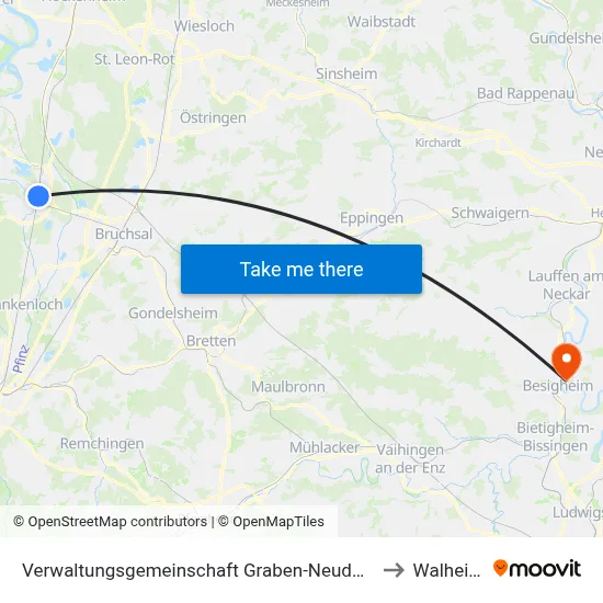 Verwaltungsgemeinschaft Graben-Neudorf to Walheim map