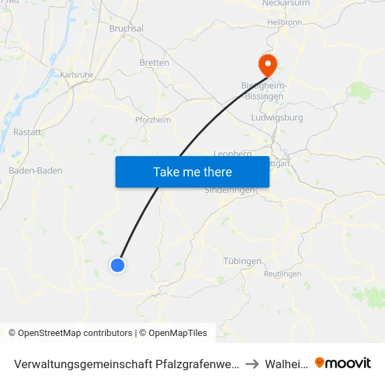 Verwaltungsgemeinschaft Pfalzgrafenweiler to Walheim map
