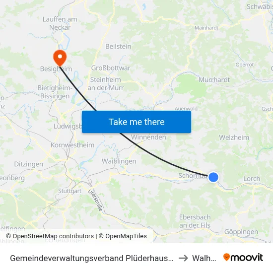 Gemeindeverwaltungsverband Plüderhausen-Urbach to Walheim map