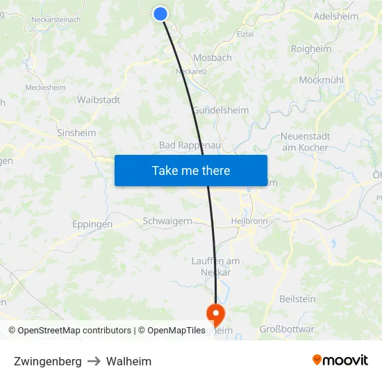 Zwingenberg to Walheim map