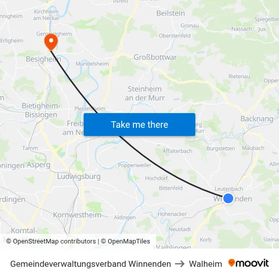 Gemeindeverwaltungsverband Winnenden to Walheim map