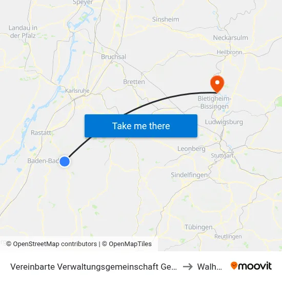 Vereinbarte Verwaltungsgemeinschaft Gernsbach to Walheim map