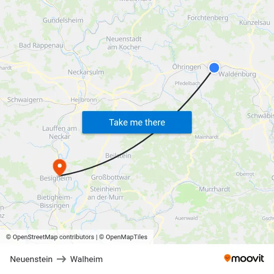 Neuenstein to Walheim map