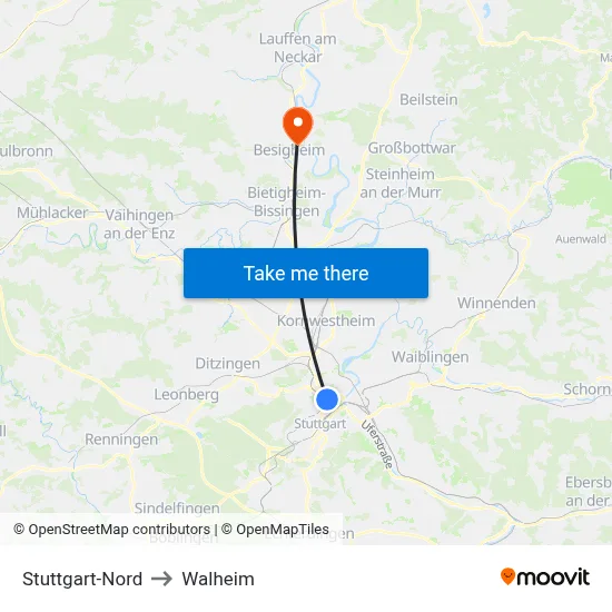 Stuttgart-Nord to Walheim map