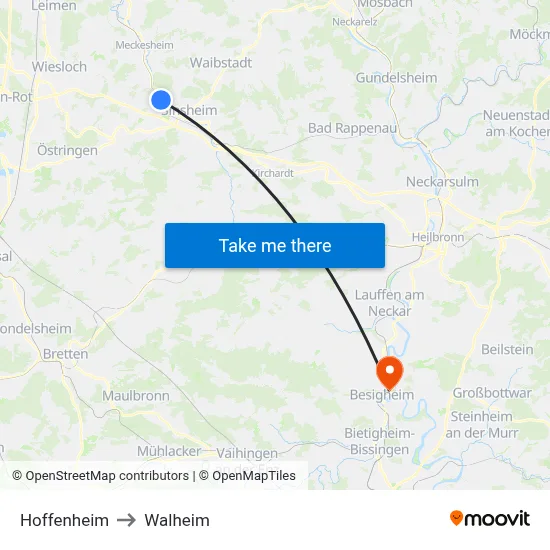 Hoffenheim to Walheim map