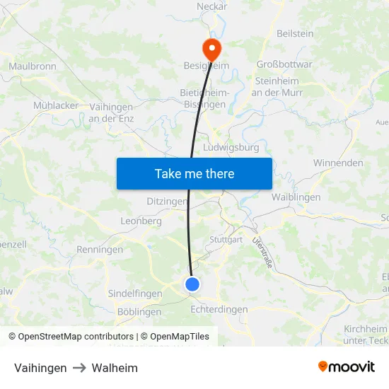 Vaihingen to Walheim map