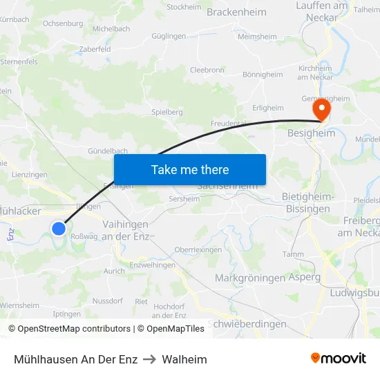 Mühlhausen An Der Enz to Walheim map