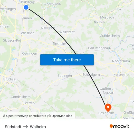 Südstadt to Walheim map