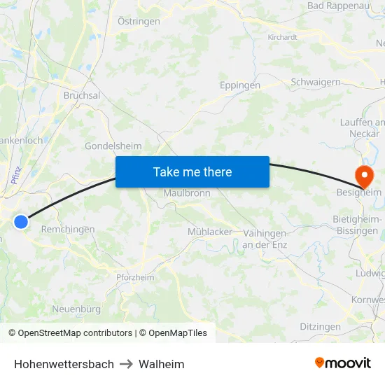 Hohenwettersbach to Walheim map