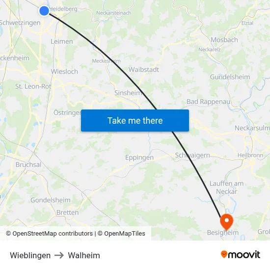 Wieblingen to Walheim map