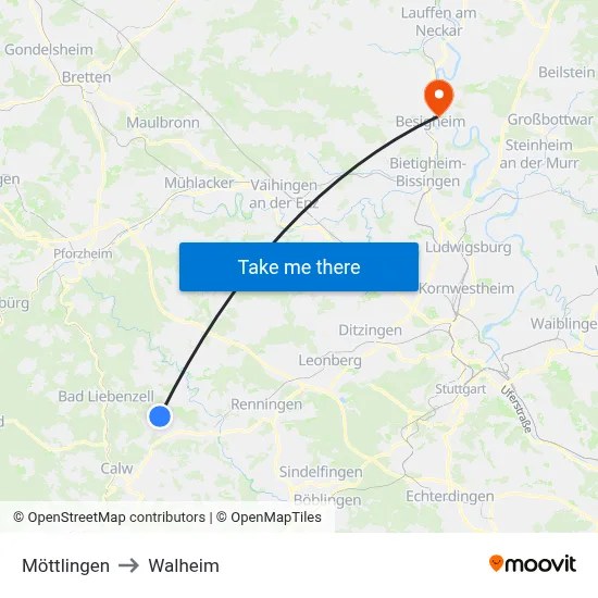 Möttlingen to Walheim map