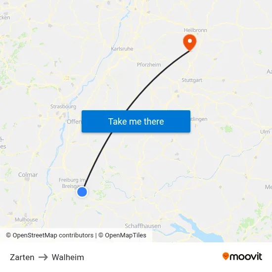 Zarten to Walheim map