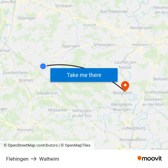 Flehingen to Walheim map