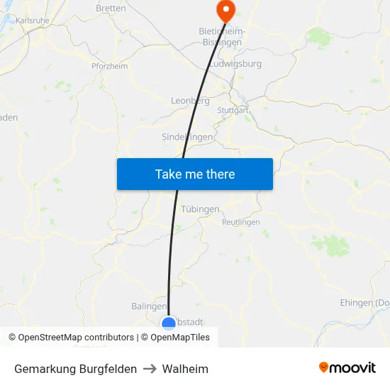 Gemarkung Burgfelden to Walheim map