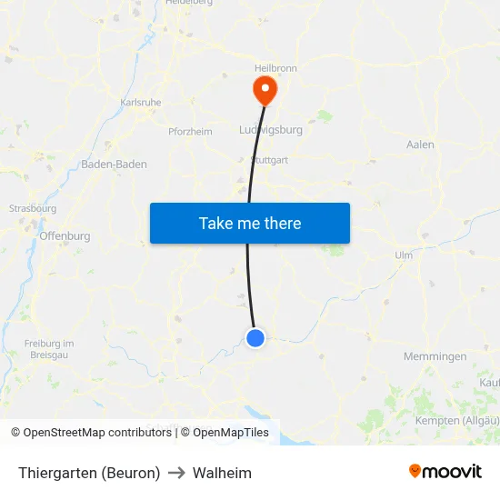 Thiergarten (Beuron) to Walheim map