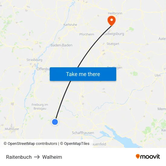 Raitenbuch to Walheim map