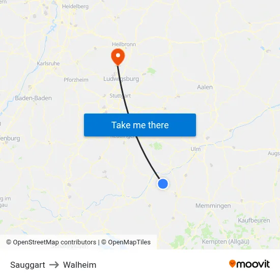 Sauggart to Walheim map