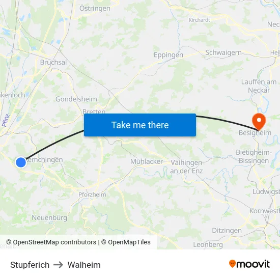 Stupferich to Walheim map