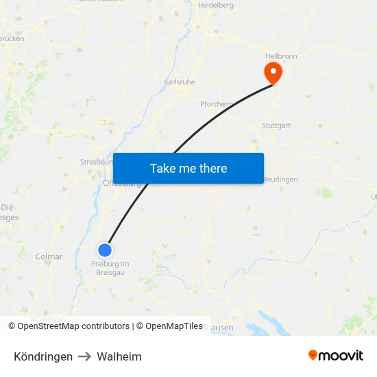 Köndringen to Walheim map