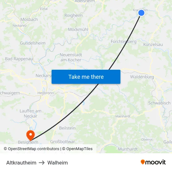 Altkrautheim to Walheim map