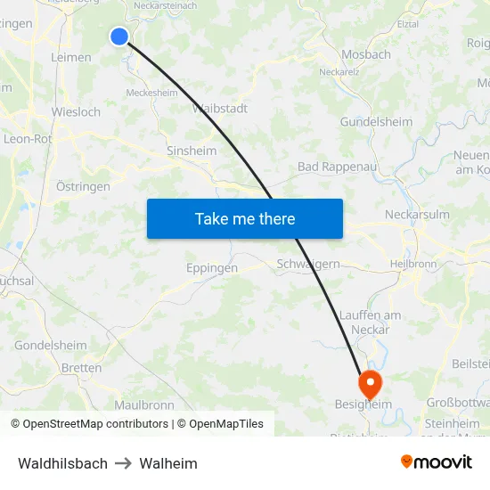 Waldhilsbach to Walheim map