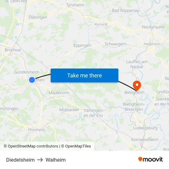 Diedelsheim to Walheim map