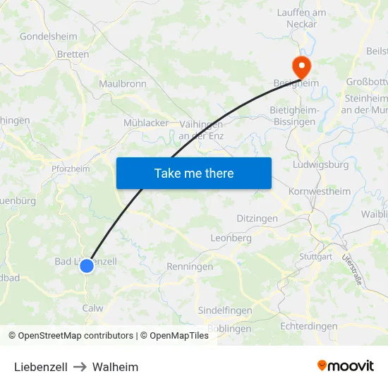 Liebenzell to Walheim map