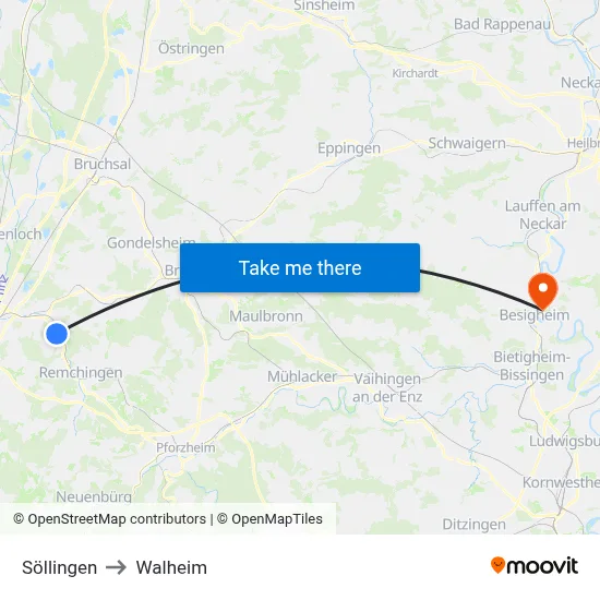 Söllingen to Walheim map