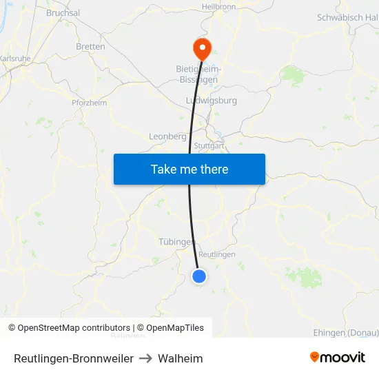 Reutlingen-Bronnweiler to Walheim map