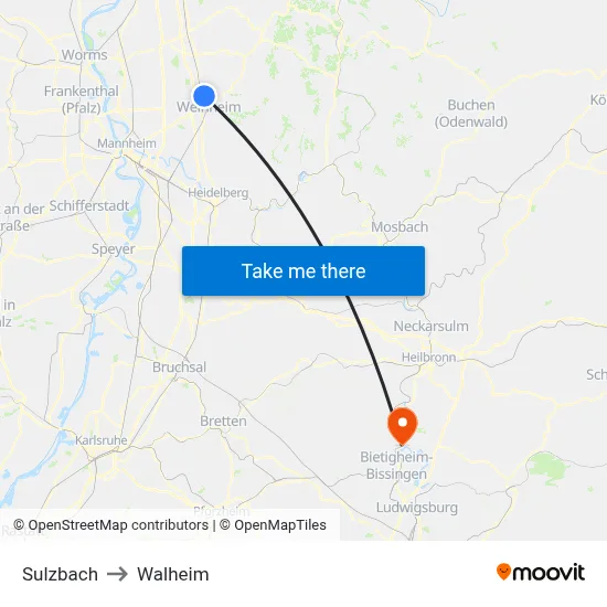 Sulzbach to Walheim map