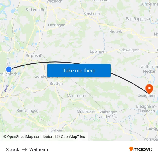 Spöck to Walheim map