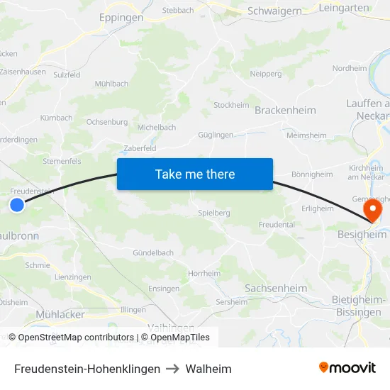 Freudenstein-Hohenklingen to Walheim map