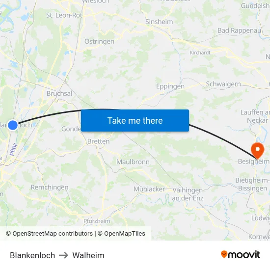 Blankenloch to Walheim map