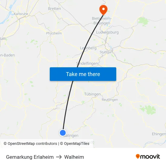 Gemarkung Erlaheim to Walheim map