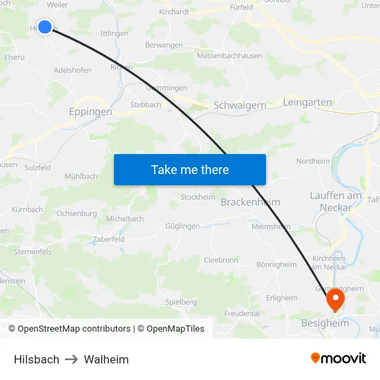 Hilsbach to Walheim map