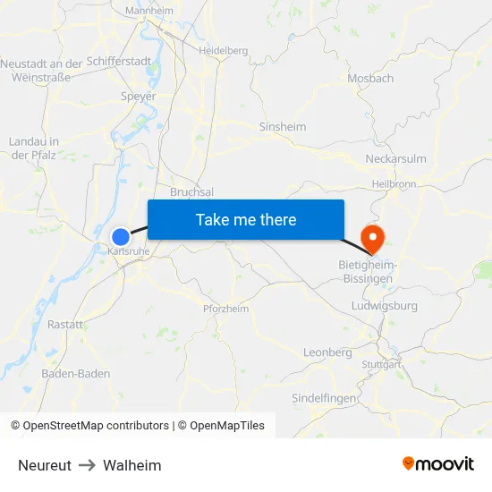Neureut to Walheim map