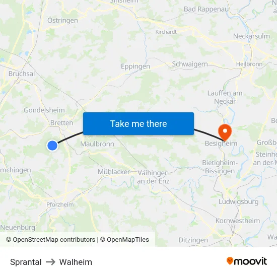 Sprantal to Walheim map