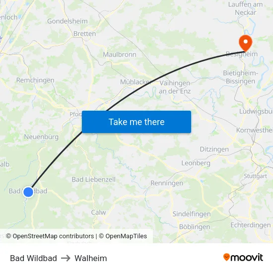 Bad Wildbad to Walheim map