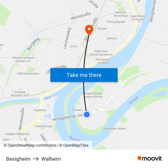 Besigheim to Walheim map