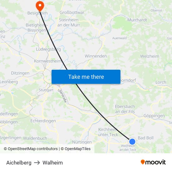 Aichelberg to Walheim map