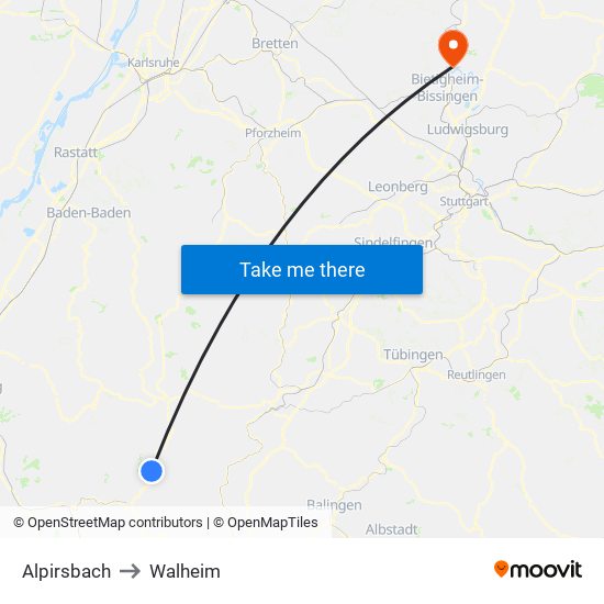 Alpirsbach to Walheim map