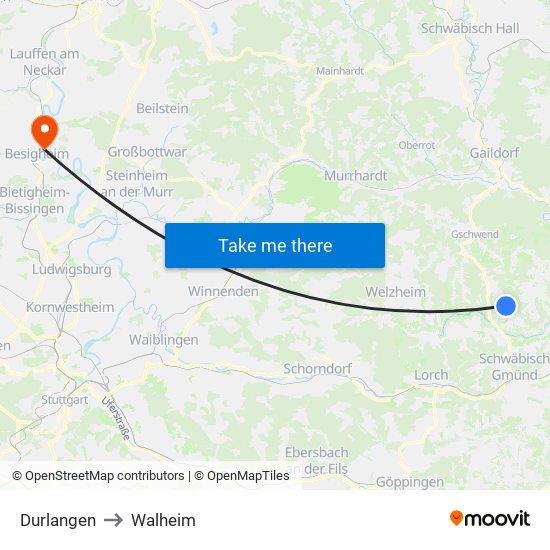 Durlangen to Walheim map