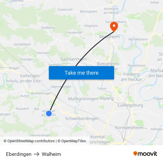 Eberdingen to Walheim map