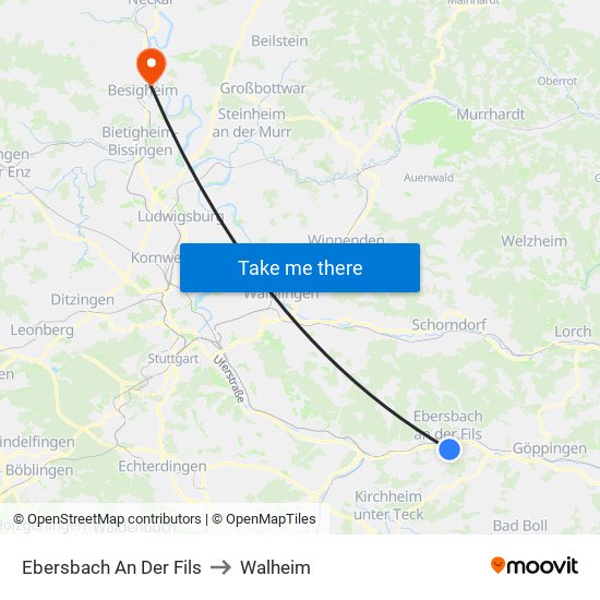 Ebersbach An Der Fils to Walheim map