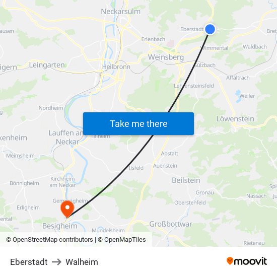 Eberstadt to Walheim map