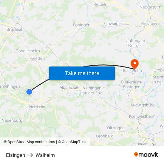 Eisingen to Walheim map