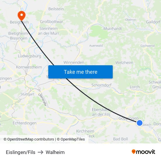 Eislingen/Fils to Walheim map