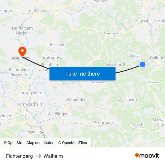 Fichtenberg to Walheim map