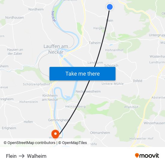 Flein to Walheim map