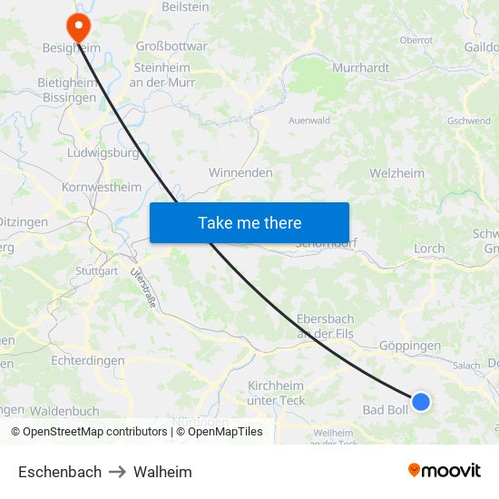 Eschenbach to Walheim map